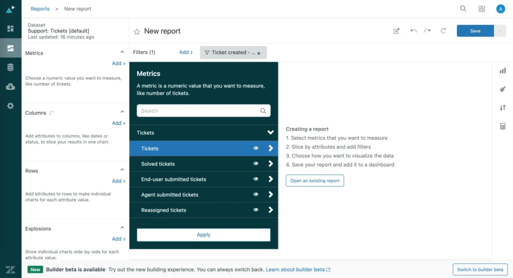 screenshot of zendesk analytics
